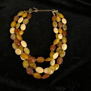 Vintage Beige Brown & Ivory Acrylic Facetef Beads Three Strandss EUC